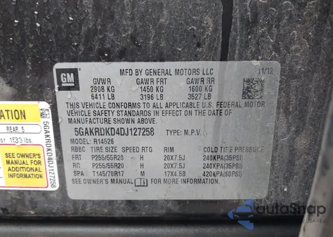 2013 Buick Enclave Premium из США, поврежденный, VIN 5GAKRDKD4DJ127258